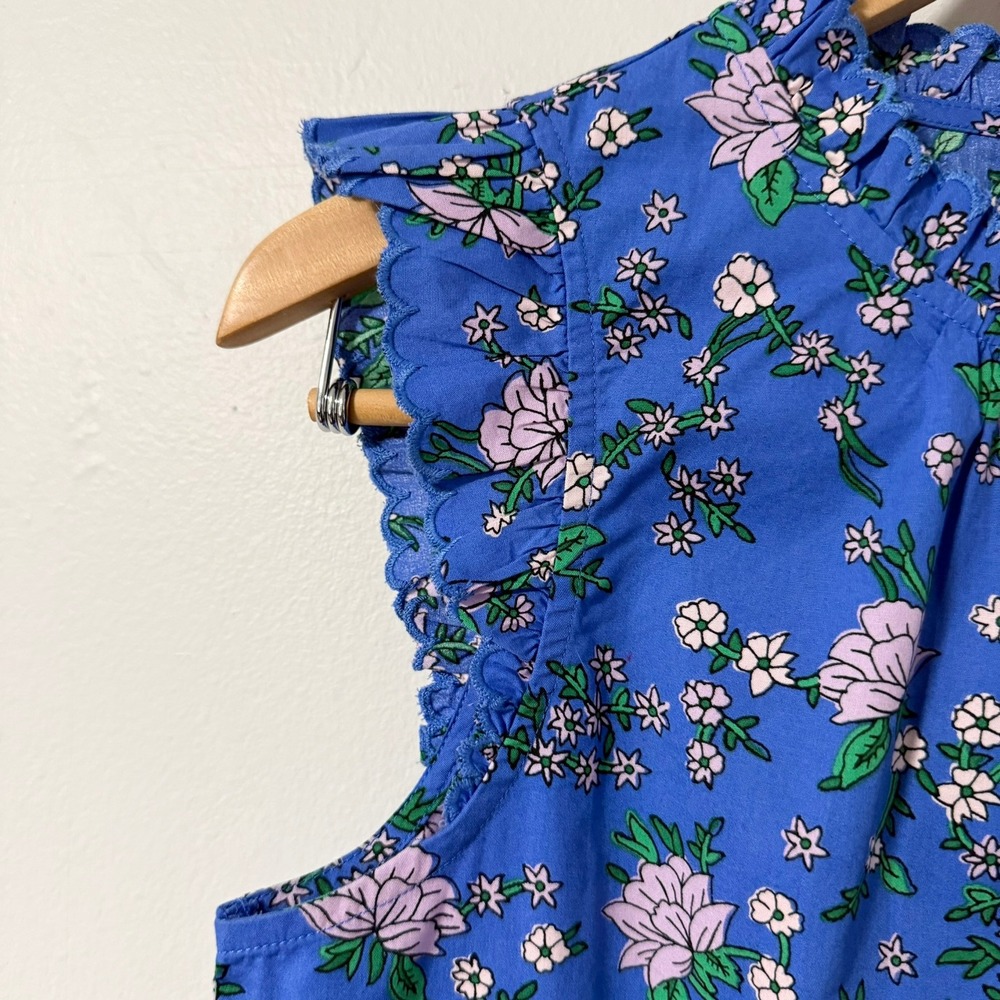 J.Crew Womens Blue Floral Ruffle High‎ Neck Flutter Sleeve Blouse Top Size S - Picture 6 of 16